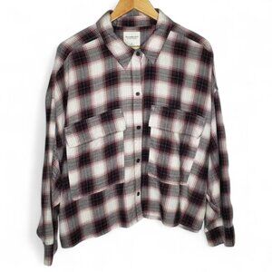 Abercrombie & Fitch Oversized Crop Flannel Shirt Women's Soft A&F Work Pocket XL